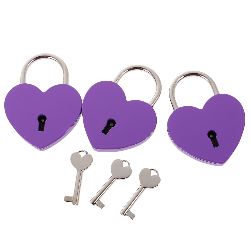 Door M Diary Book 3 Pcs Purple Small Metal Heart Shaped Padlock Locks with Keys for Jewelry Storage Box