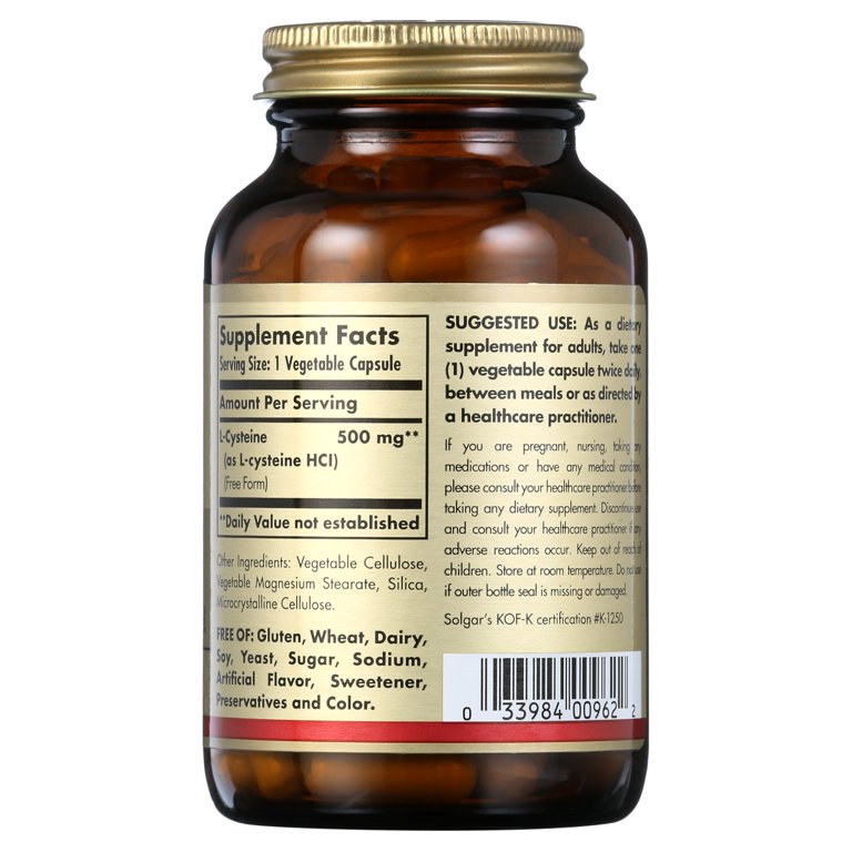 Solgar L-Cysteine 500mg, Glutathione Precursor, 90 Vegetarian Capsules -  Walmart.com