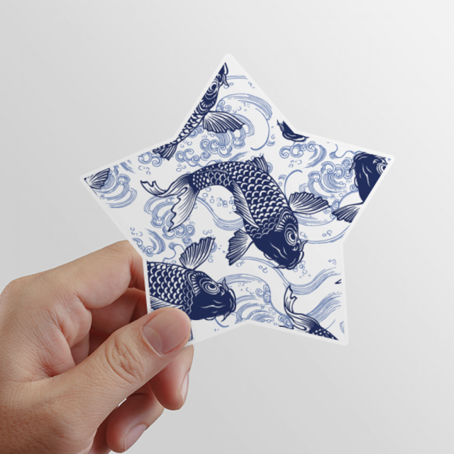Carp Wave Blue Pattern Japan Star Sticker Paster Vinyl Car Tags Decoration Decal