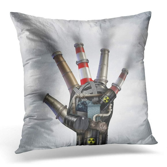 BOSDECO Man Made Pollution Toxic Smoke Stop Symbol As Dirty Industrial Factory with Garbage Stacks and Industry Pillowcase Pillow Cover Cushion Case 18x18 inch