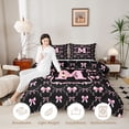 thumbnail image 3 of Manfei Black Pink Monogram Letter M Full Size Comforter Sets 3 Pieces for Girls Women,Kids Teens Shabby Chic Ribbon Bow Knot Bedding Sets,Pink Reversible,Super Cozy Room Decor, 3 of 6