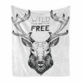 thumbnail image 1 of Adventure Soft Flannel Fleece Throw Blanket, Deer Head Tribal Sketch with Antlers Inspirational Wild and Free Phrase, Cozy Plush for Indoor and Outdoor Use, 50" x 60", Black White, by Ambesonne, 1 of 6