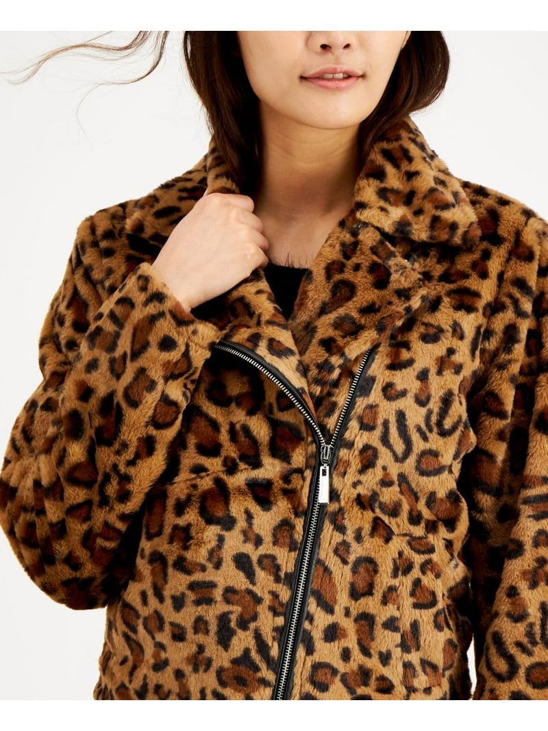 Jou Jou Juniors' Faux-Fur Leopard-Print Moto Jacket, Brown
