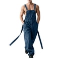 thumbnail image 2 of Mifsaly Denim Overalls for Men Adjustable Straps Cargo Jumpsuits with Multi Pockets Summer Casual Relaxed Fit Classic Workwear Blue,L, 2 of 7