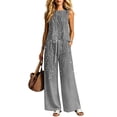 thumbnail image 5 of Cagogo Women's 2 Piece Sleeveless Tank Top Long Pants Set Casual Summer Outfits Loose Round Neck Tops Comfy Pants Matching Lounge Sets Boho Vacation Travel Clothes, Gray S, 5 of 6