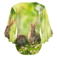 thumbnail image 6 of Cute Little Easter Bunnies On Green Grass Women's V-Neck Blouse With 3/4 Ruffled Bell Sleeves Casual Top Ladies Blouses, 6 of 7