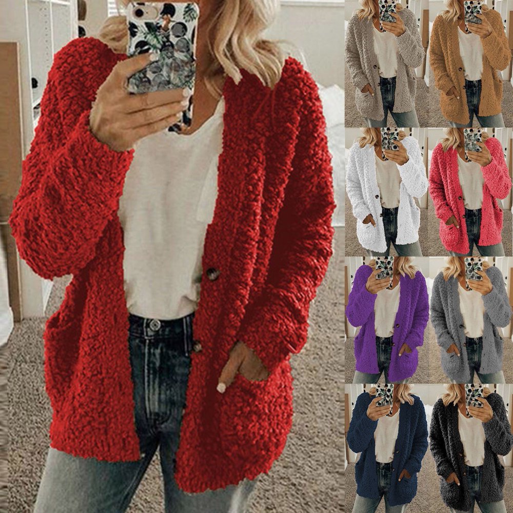 SMILING PINKER Cardigan Tricot Femme Manches Longues Boutons - Chaud Et Élégant Pour L'Hiver