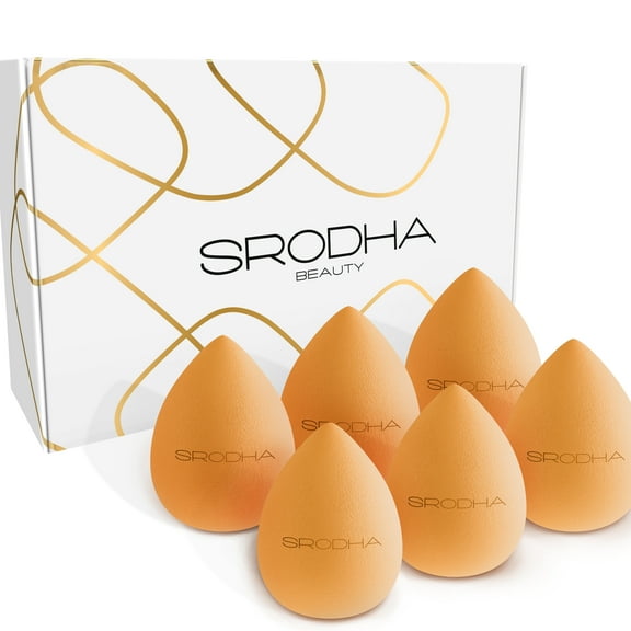 SRODHA Beauty Makeup Sponges - Set of 6 - For Foundation Cream Powder - Teardrop Orange