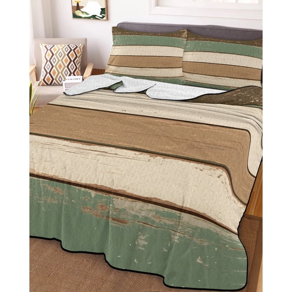 Farmhouse Sage Green Brown Twin Size Down Alternative Comforter, Lightweight Comforter Quilt Bedding Set with Pillow Shams Country Vintage Wooden All Seasons Bed Comforter Duvet Insert 68"x86"