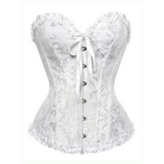 lace up layered corset（white,F） MISS MOLY Women's Lace Up Boned Plus Size Overbust Bridal Corset