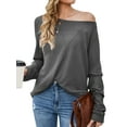 thumbnail image 2 of TWZH Women Solid Color Knitted Waffle Off Shoulder Knitwear Pullover Sweater Tops, 2 of 6