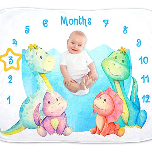 Dinosaur Baby Milestone Blanket Photography Soft Baby Fleece Blanket for Baby Girl & Boy Perfect Baby Presents Newborn Gift Baby Shower Gift White 120 100cm 