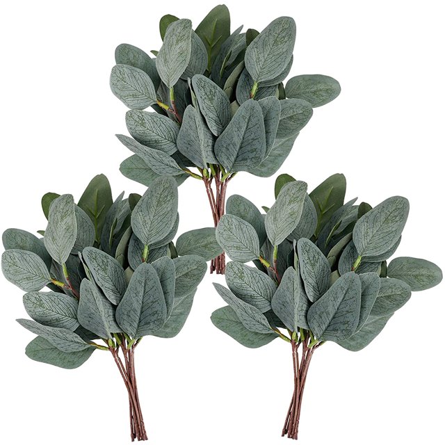 Tallos de hojas de eucalipto artificiales, ramas de eucalipto de imitación de dólar de plata corto, plantas verdes para ramos de flores, decoración de boda, 20 piezas Namotu WRJM-450
