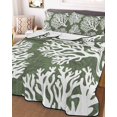 thumbnail image 3 of Quilts King Size, Dark Green Coral Coastal Soft Comforter Bedding Set for Bed, White Summer Beach Seaside Ocean Lightweight Quilted Bedspread with Pillow Cover(2 Pieces) for All Season, 96x106 Inch, 3 of 9