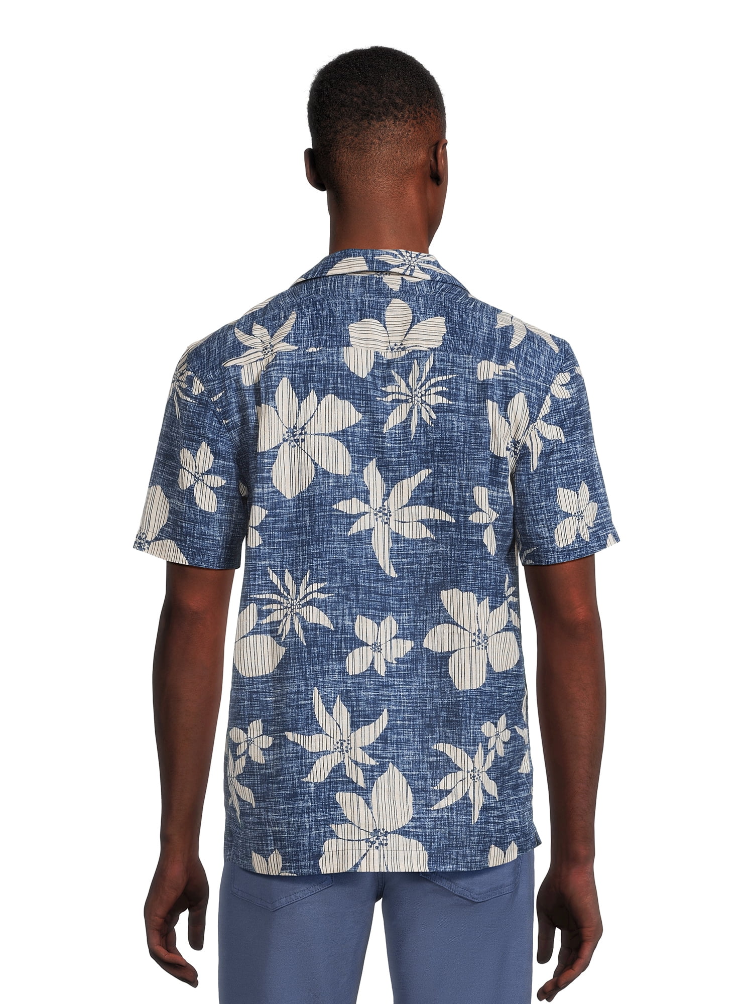 George Men's & Big Men's Short Sleeve Linen Blend Button-Up Camp Shirt, Sizes S-3XL