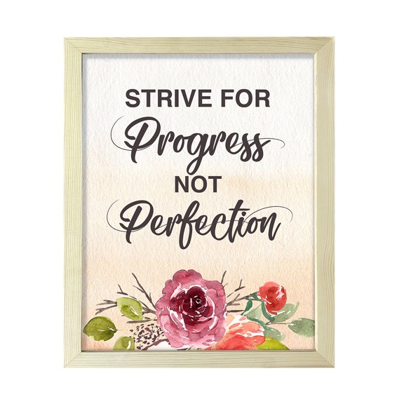 Strive for progress not perfection, Watercolor 11 x 14 Wooden FRAMED Print Kitchen Wall Art
