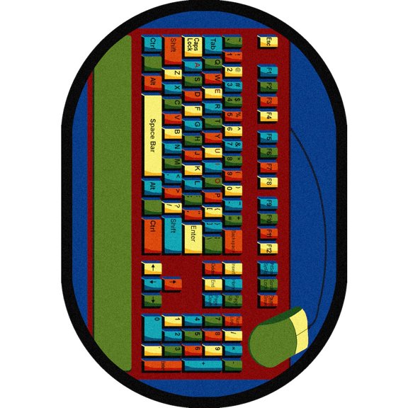 Joy Carpets Kid Essentials Keyboard Connection 7'8" x 10'9" Oval Area Rug in Color Multi