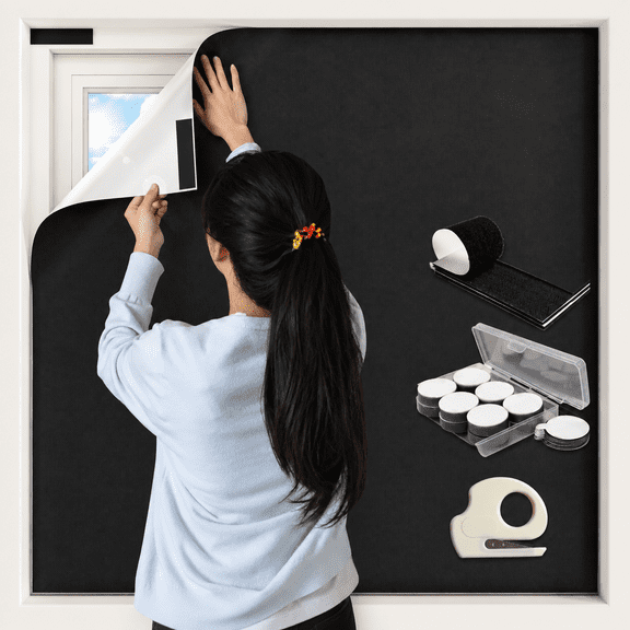 Blackout Window Shades 57"W x 39"H 2-Pack Portable No-Drill Cuttable Blackout Curtains