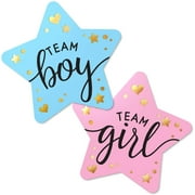 2.25" Gender Reveal Stickers for Party Invitations and Voting Games (80 Count) - Team Boy and Team Girl Labels with Gold Foil for Reveal Parties and Baby Showers | Easy to Peel and Stick (Star)
