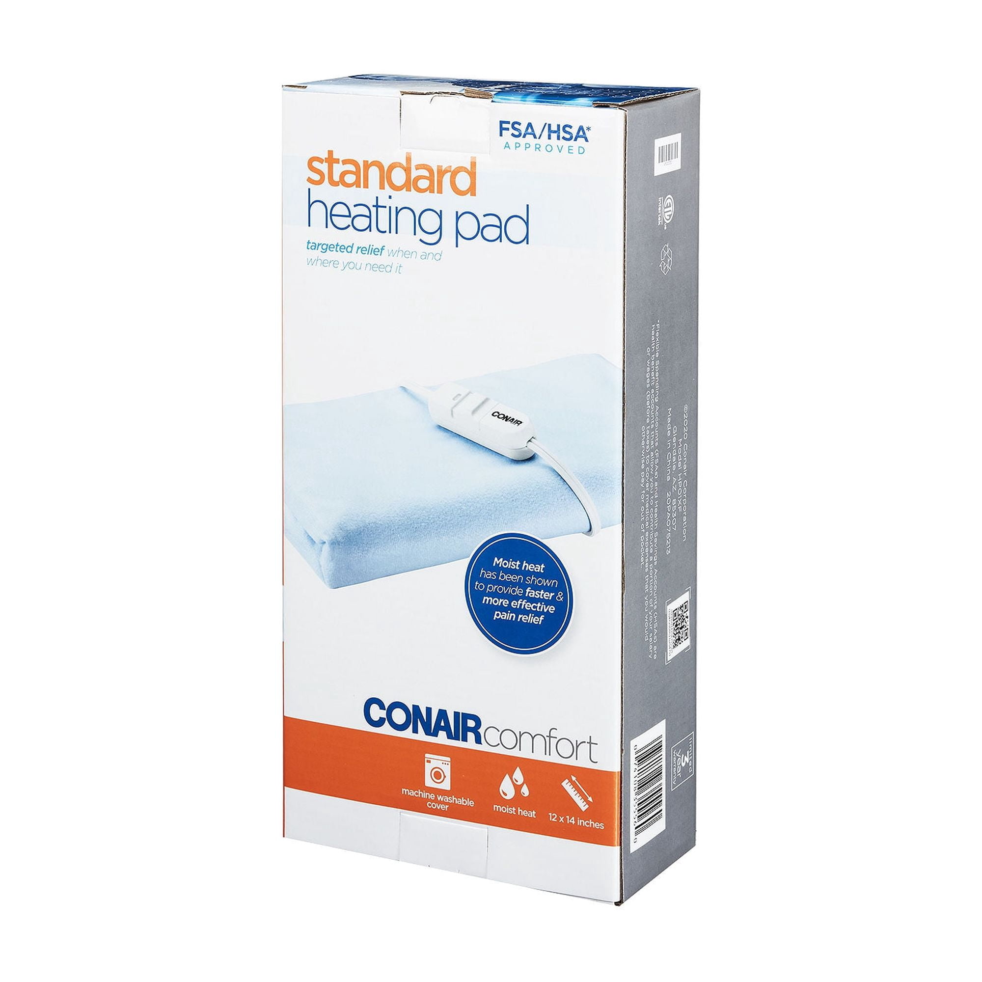 Conair Comfort Moist/Dry Heating Pad for Back Pain Relief, Heating Pad for Neck and Shoulder, Menstrual Heating Pad for Cramps, Standard Size 12 inch x 14 inch