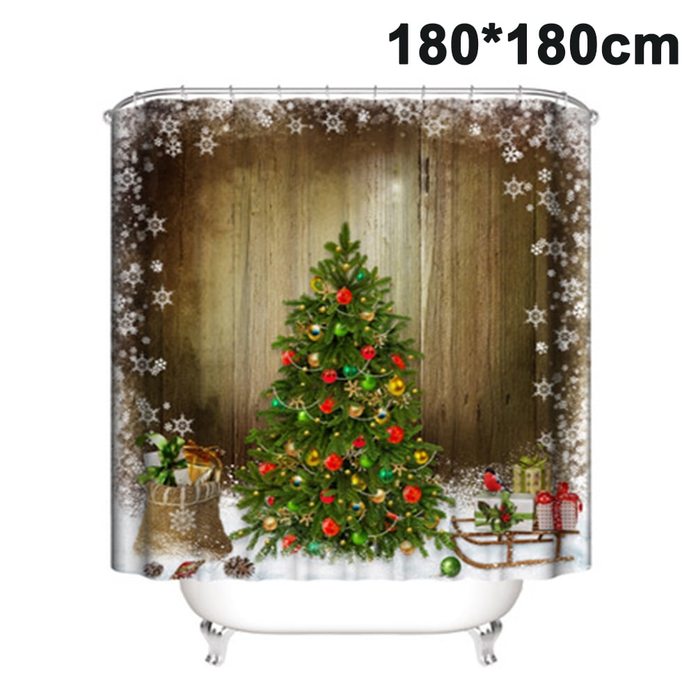 Christmas Shower Curtain Set for Bathroom with 12 Hooks, Decorative