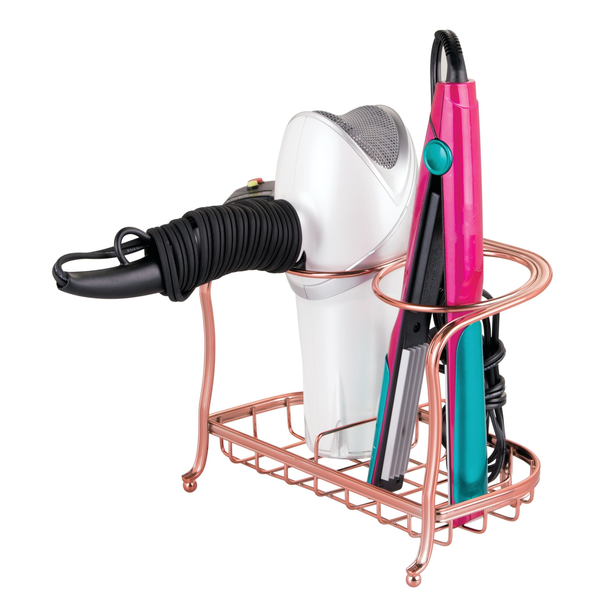mDesign Metal Hair Care & Styling Tool Holder, 2 Sections, Heat Safe
