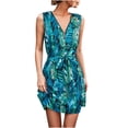 thumbnail image 4 of USSUMA Sundresses for Women Casual Summer Sexy Belted Zip Up Short Hawaiian Tropical Print Mini Womens Shirt Dresses Beach V Neck Sleeveless Plus Size Wedding Guest Sun Dress, 4 of 8