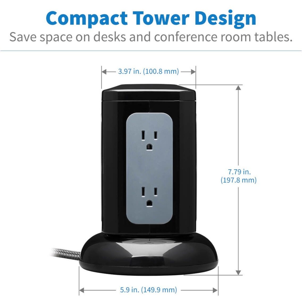 Tripp Lite Surge Protector Tower 6-Outlet 3x USB-A 1x USB C Black TLP606UCTOWER