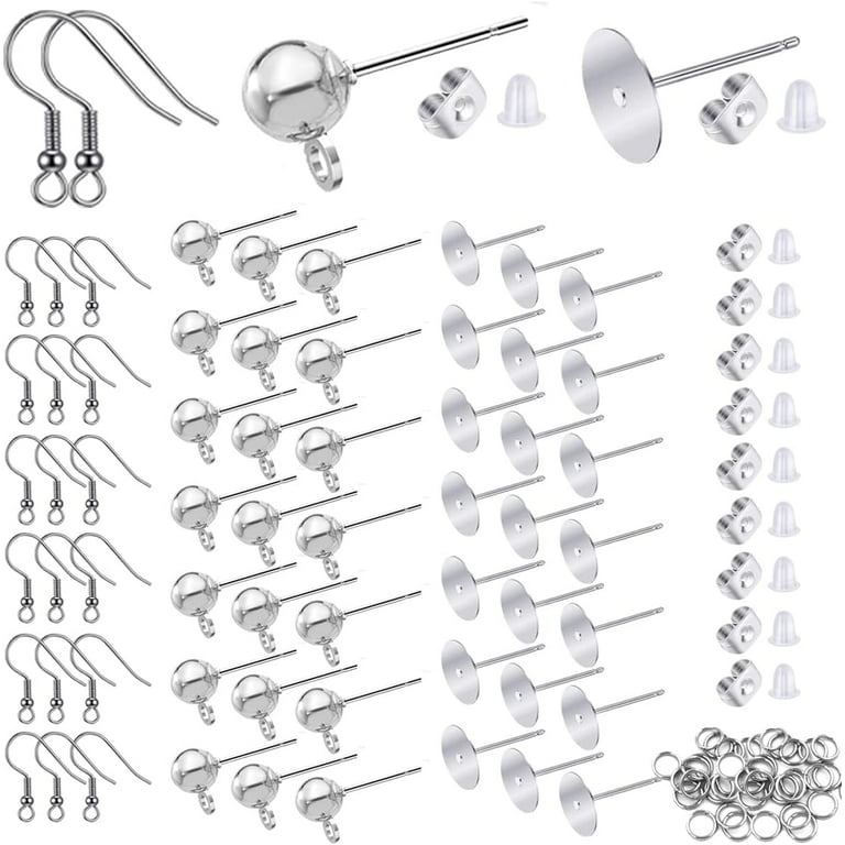 800pcs Hypoallergenic Earring Posts and Backs, 5mm Round Ball Earring Posts,  Earring Hooks, 5mm Flat Pad Earring Blanks Studs for DIY Earring Supplies 