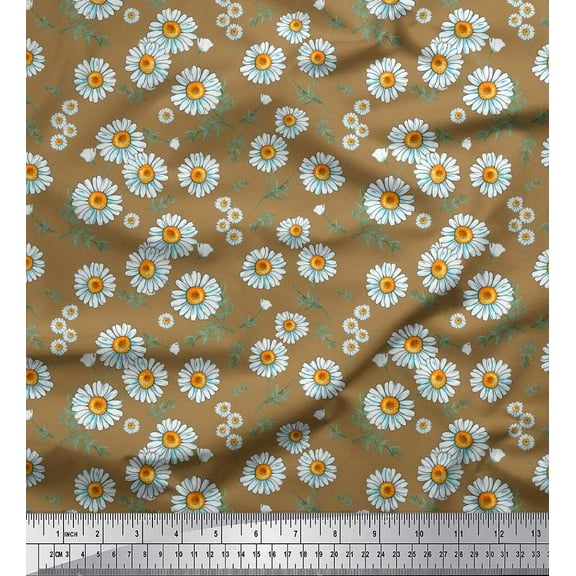 Soimoi Cotton Duck Fabric Leaves & Aster Floral Print Fabric by Yard 42 Inch Wide