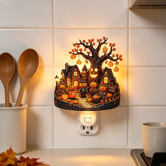 VAIFTILNO Halloween Decorations, Halloween Tree House Night Light, Acrylic Spooky Ghost Pumpkin Wall Plug-In Nightlight for Home Decor (More Styles)