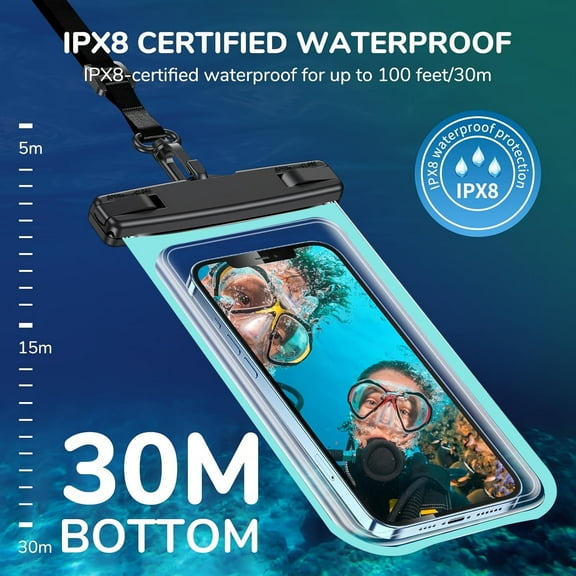 2 Pack Waterproof Phone Pouch with Lanyard, TPU Touchscreen Dry Bag for iPhone and Smartphones up to 7.2 Inch, Beach Swimming Diving Snorkeling Snowproof Case for Underwater Photography