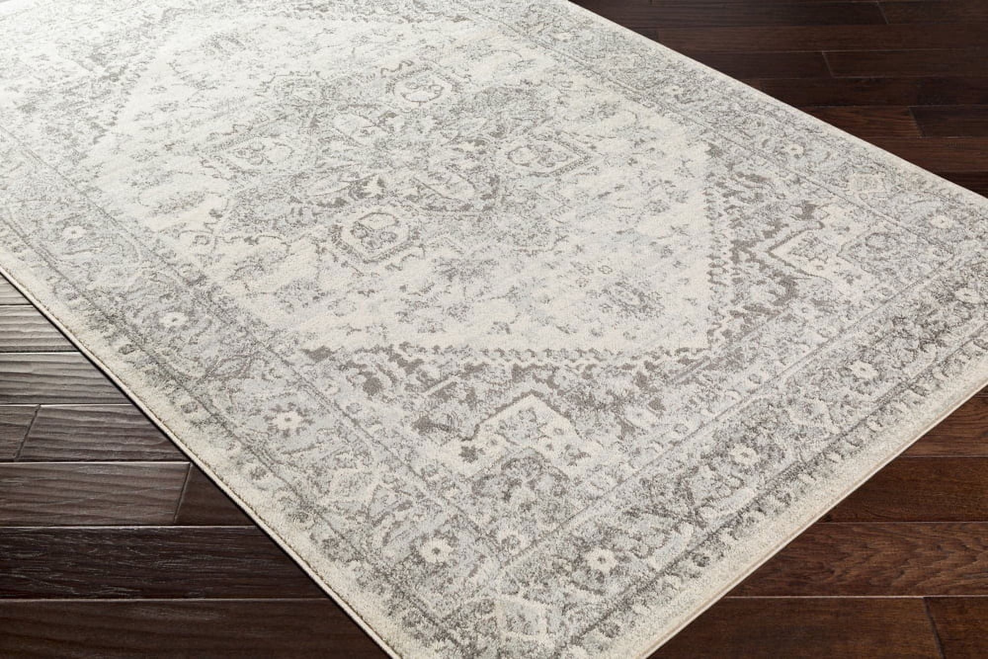 Livabliss Area Rugs for Living Room, 5ft Round Chester Traditional Gray Round Rug, Bedroom Dining Room Home Decor Stain Resistant Carpet (5'3" x 5'3")