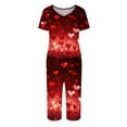 thumbnail image 6 of Kixjoy Valentines Capris Sets Women 2 Piece Outfits Sweatsuit Short Sleeve Casual Summer Tops and Capris Valentines Plus Size Loose Fit Sweatsuits for Women with Pockets, Deep Red XL, 6 of 7