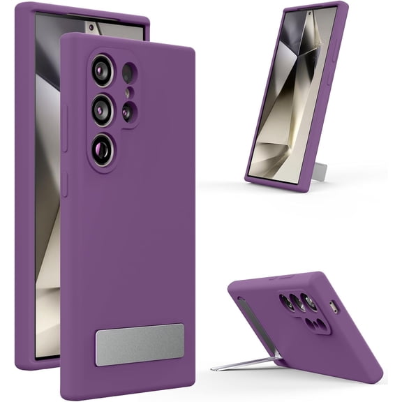 Case for Samsung Galaxy S24 Ultra Case with Stand Silicone Phone Case Microfiber Lining Camera Protection Anti-Scratch Shockproof Cover for Galaxy S24 Ultra - Purple
