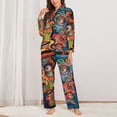 thumbnail image 2 of Rateoe Psychedelic Faces Colorful Pattern Womens Pajamas Set Long Sleeve Sleepwear Button Down Nightwear Soft Cotton Pj Lounge Sets-X-Large, 2 of 7