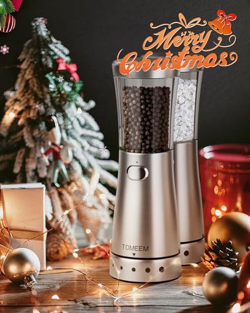 Tomeem Electric Salt and Pepper Grinder Set with LED Light & USB  Rechargeable One Hand Dual Electric Pepper Grinder 