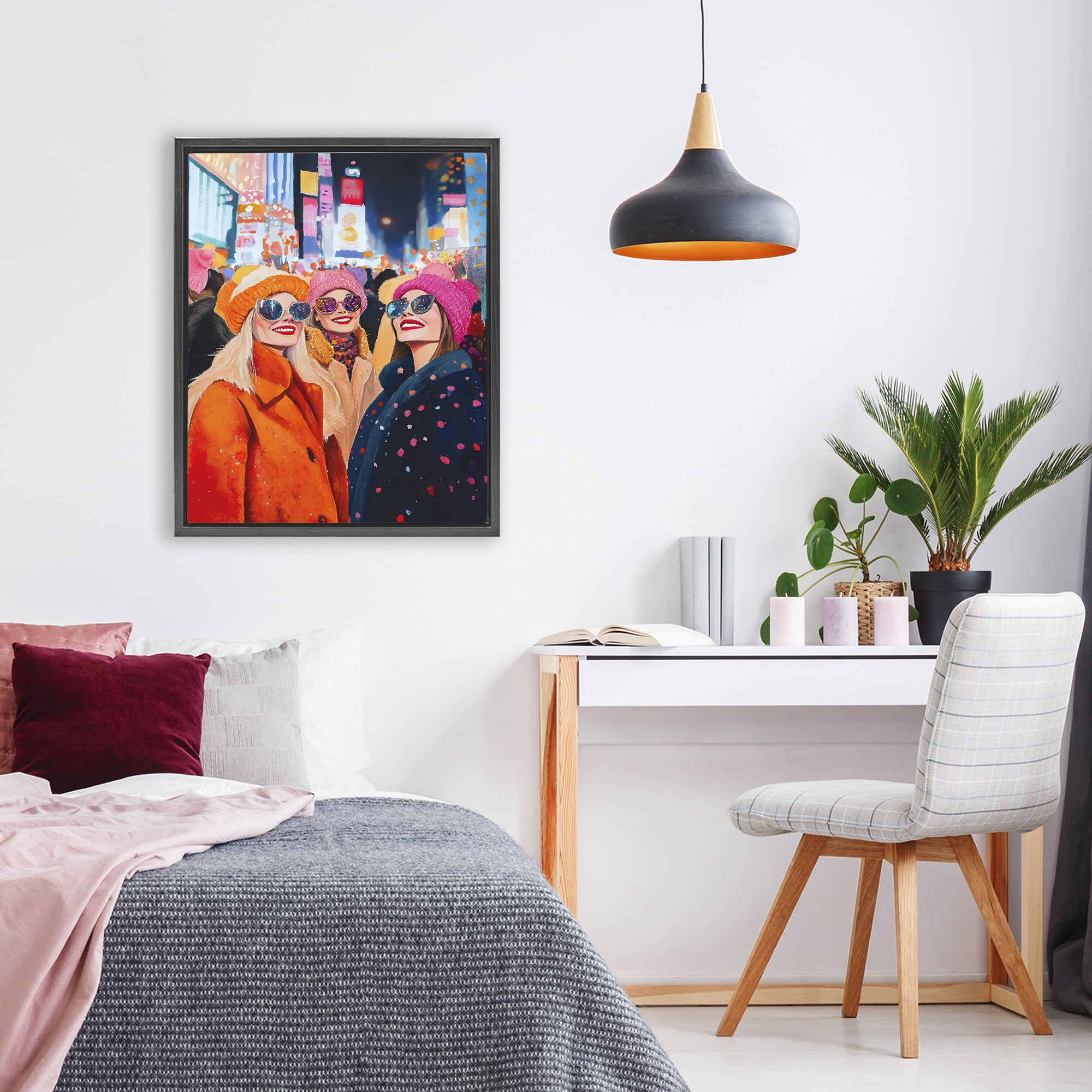 Stupell Industries New Year's Girls in City Black Framed Floater Canvas Wall Art, design by LSR Design Studio