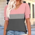 thumbnail image 6 of DeHolifer Women's Tops Casual Color Block Short Sleeve V-Neck T-Shirts Summer Casual Tees Tops Pink XL, 6 of 7