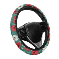 Yuyamidu Red White Hibiscus Auto Steering Wheel Cover for Women Sedan Vehicle Accessories Anti-Slip Car Steering Wheel Protector, Breathable and Sweat Absorption