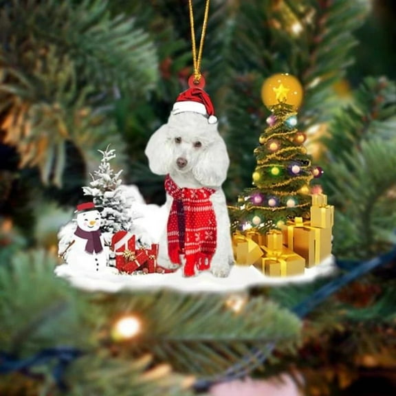 Acrylic 2D FLAT Holiday Tree Decoration White Poodle Christmas Ornament SM052