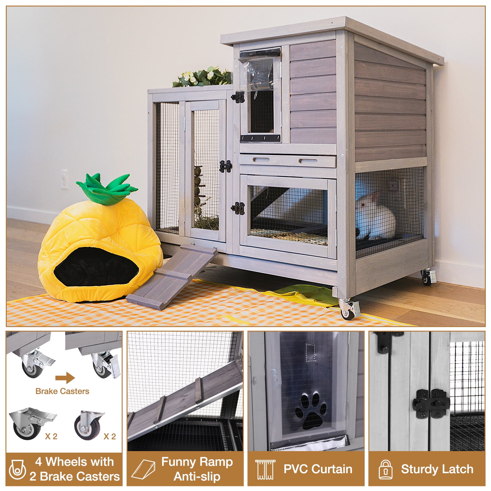 BUTINGLALE Outdoor Rabbit Hutch Bunny House Wooden Indoor Rabbit Cage for Small Animals with Trays