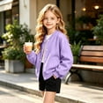 thumbnail image 5 of Little Girls Boys Long Sleeve Sweatshirt Snap Button Down with Side Pockets Loose Fit Soft Comfortable Casual Fall Outwear for Kids 4-15 Years, 5 of 7