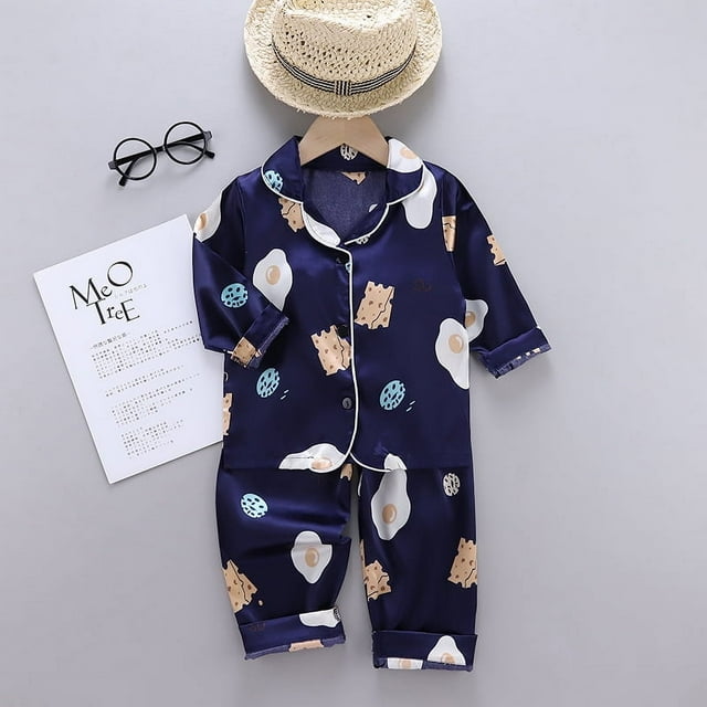 Pijamas unisex de manga larga con estampado de dibujos animados bonitos de seda de hielo para primavera y otoño