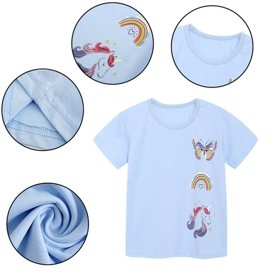 KYAIGUO Baby Toddler Girls Short-Sleeve T-Shirt Kids Summer 100% Organic Cotton Tees Shirt Top for 2-8 Years Old