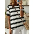 thumbnail image 2 of MORTTIC Women's Stylish Color Block Striped T-Shirt Crew Neck Short Sleeve Loose Fit Tee for Everyday Wear, S, 2 of 4