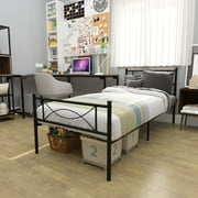 Teraves Metal Bed Frame Platform 6 Legs with Headboards Twin Size