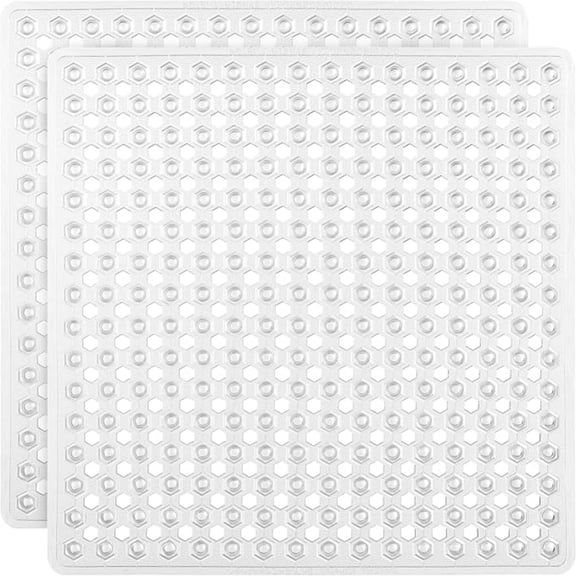 Square Shower Stall Mat, Small Bathtub Floor Mats for Stand Up Showers, Suction Cups and Drainage Holes, Machine Wash, Soft on Feet, Bathroom Accessories 21x21 Inch, 2 Pack Clear