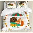 thumbnail image 1 of Forest Friends Duvet Cover Set King Size, Autumn Themed Cartoon of Fox and Bear Hugging under Umbrella in Leafy Wreath, Decorative 3 Piece Bedding Set with 2 Pillow Shams, Multicolor, by Ambesonne, 1 of 3