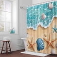 thumbnail image 6 of Teal Beach Shower Curtain for Bathroom Decor, Water Ripped Starfish Shell Shore Coastal Waterproof Fabric Shower Curtain, 36"x78" Set with 12 Hooks, 6 of 9